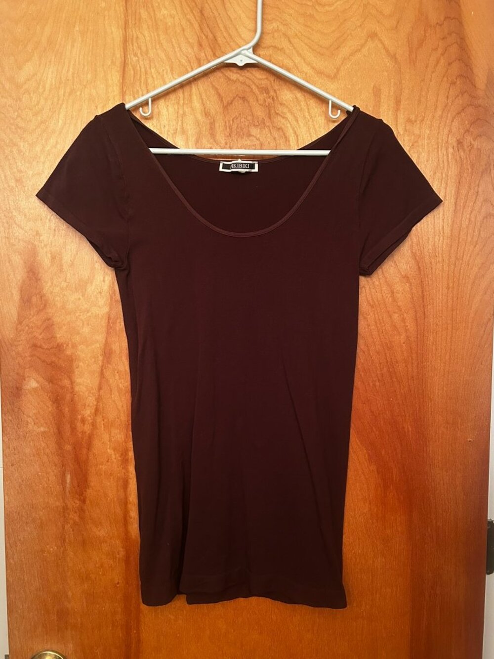 Brown Cap Sleeve Scoop Neck Fitted Basic Tee